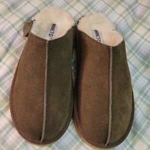 Cozy Olive Green Suede Slippers-New